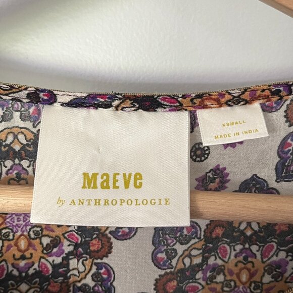 Anthropologie Maeve Dress XS Quartier Latin Burgundy Chiffon Velvet Boho Floral - Picture 5 of 14